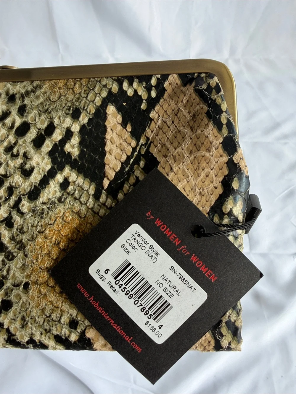 HOBO Tango Snakeskin-Print Clutch in Black, Tan, Cream